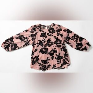 Ophelia Roe Pink Floral Blouse with Black Print